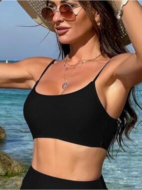 NEW! Black Crop Swim Top (L)